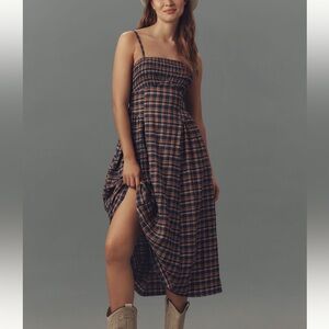 Pilcro Sleeveless Smocked Plaid Midi Dress